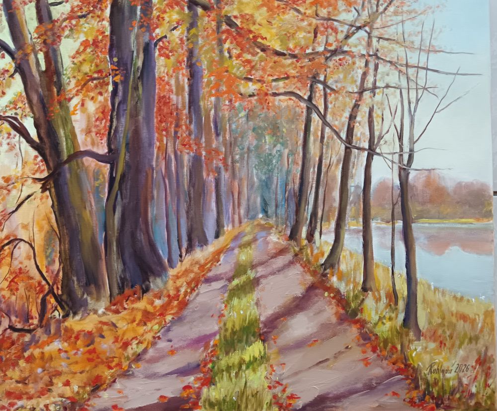 Olejomalba Podzim v Poodří – originální obraz Jany Rohlové